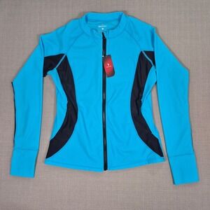 Santiny Women Rash Guard Zip Front UPF 50+ Sun Protection Swim Shirt Blue Medium